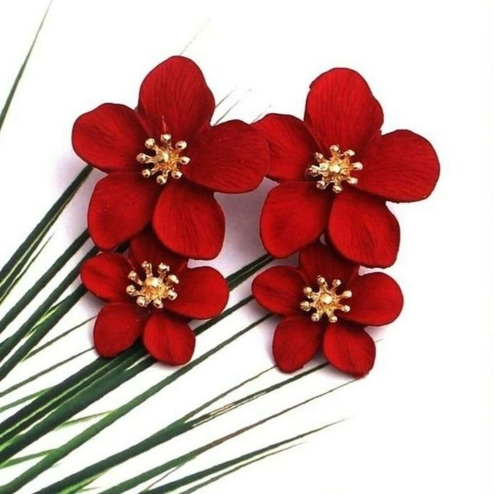 Thalia Blooms Florets Wine Red Tiered Flower Earrings Gift Packaged - Thumbnail 5