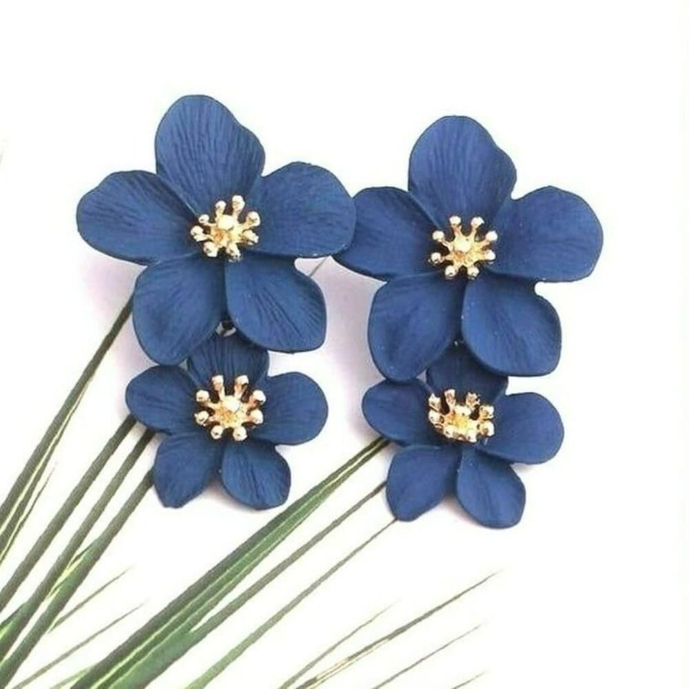 Thalia Blooms Florets Berry Blue Tiered Flower Earrings Gift Packaged - Thumbnail 5