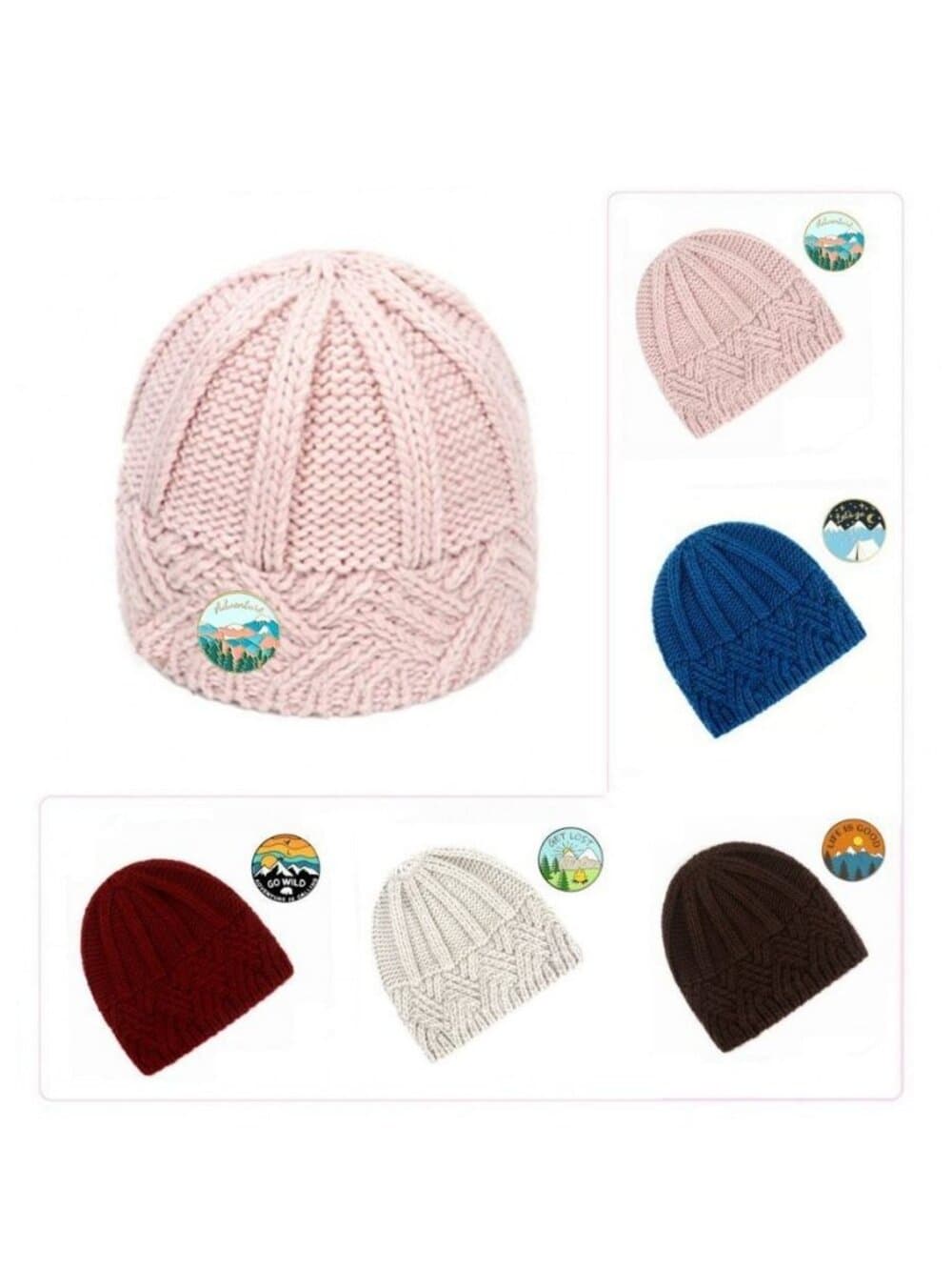Whitney Brown Crochet Knit Beanie and Mountain Pin Set Gift Packaged - Thumbnail 2