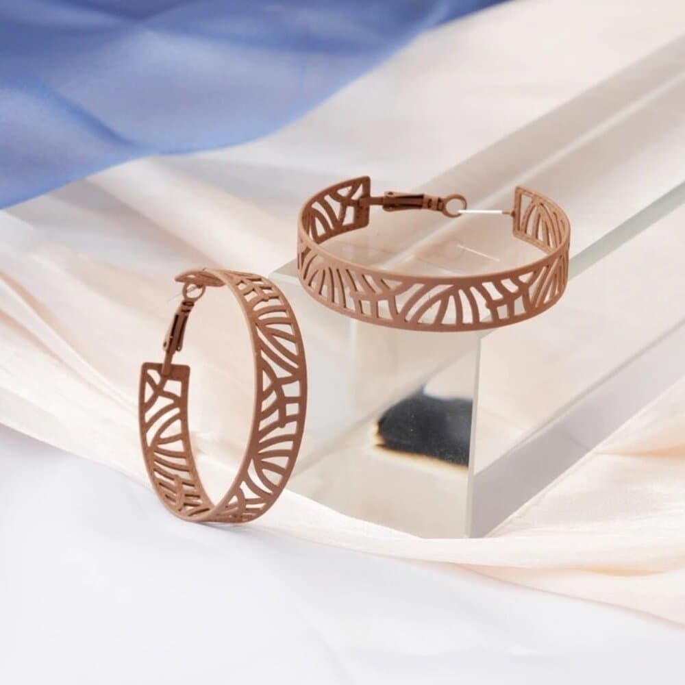 Tristen Shayelle Colorful Abstract Large Hoop Earrings Brown Gift Packaged - Thumbnail 9
