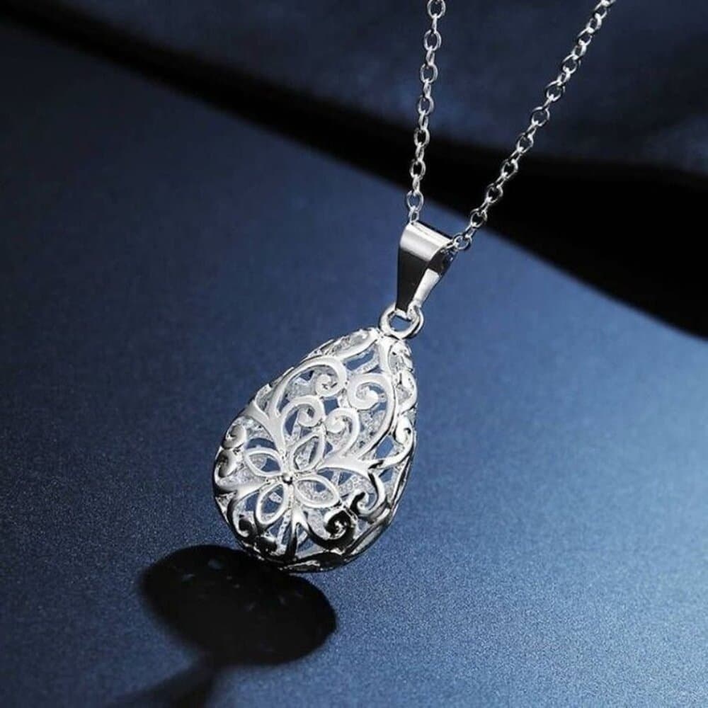 Viviana Filigree Water Drop Pendant Sterling Silver Necklace Gift Packaged - Thumbnail 2