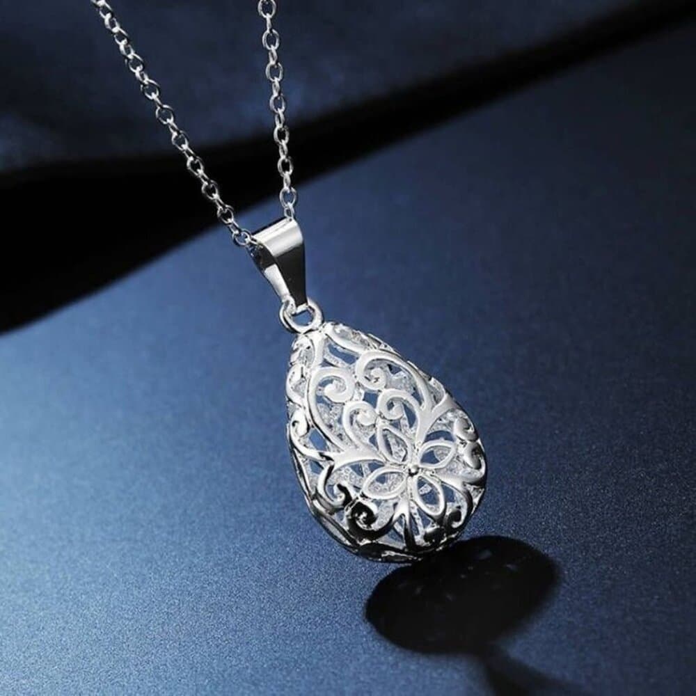 Viviana Filigree Water Drop Pendant Sterling Silver Necklace Gift Packaged - Thumbnail 5