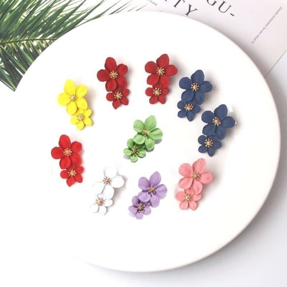 Thalia Blooms Florets Wine Red Tiered Flower Earrings Gift Packaged - Thumbnail 4