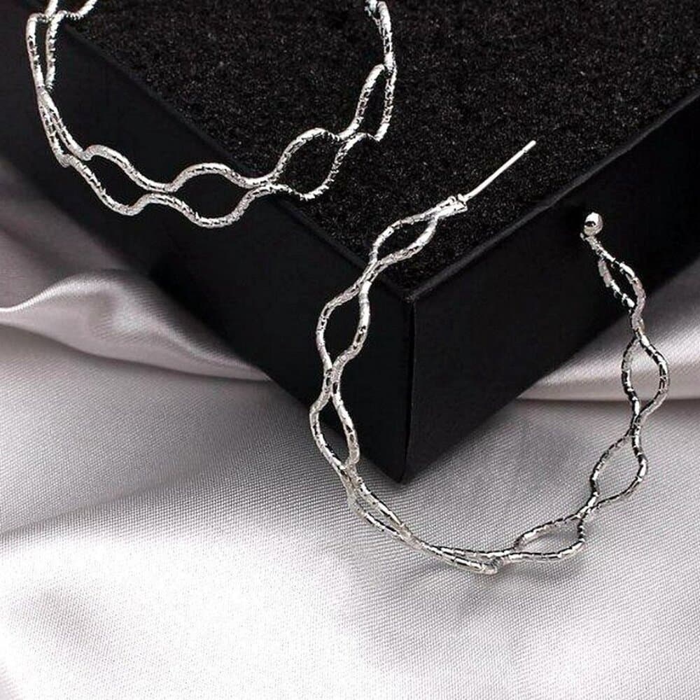 Vanessa Abstract Double Wave Artistic Hoop Earrings in Silver Gift Packaged - Thumbnail 4
