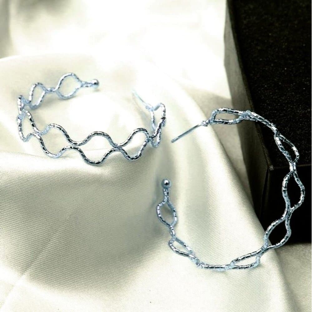 Vanessa Abstract Double Wave Artistic Hoop Earrings in Silver Gift Packaged - Thumbnail 3