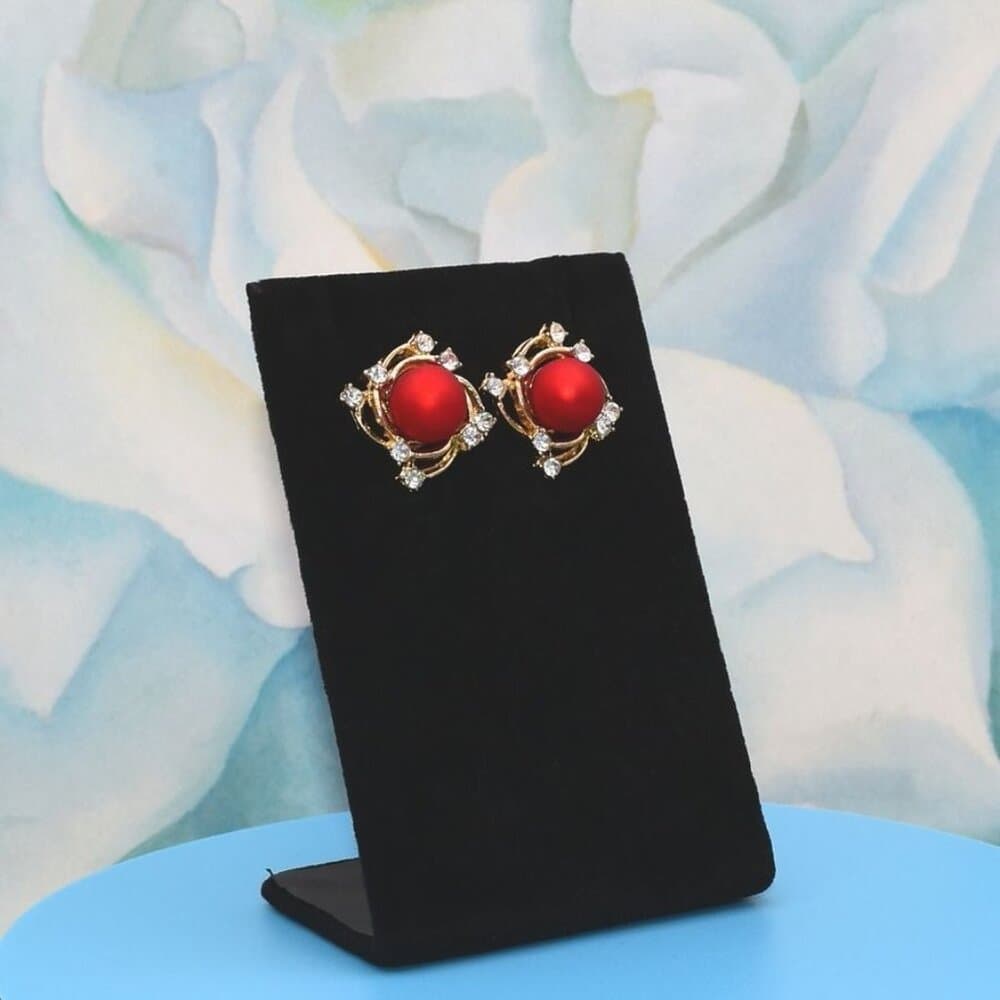 Vienna Swirl Persimmon Red Orange Pearl Crystal Accent Earrings Gift Packaged - Thumbnail 2