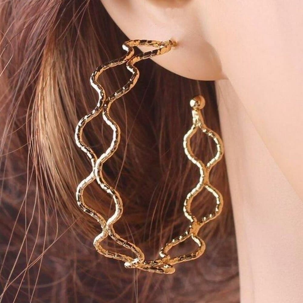 Vanessa Abstract Double Wave Artistic Hoop Earrings in Gold Gift Packaged - Thumbnail 2