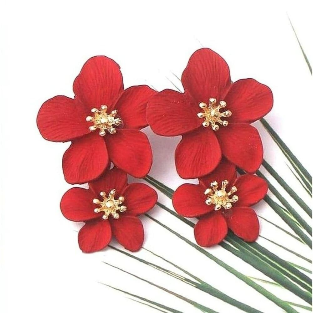 Thalia Blooms Florets Sweet Red Tiered Flower Earrings Gift Packaged - Thumbnail 10