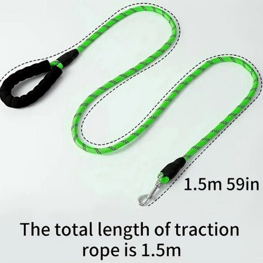 Tadeo Dash Green Reflective Rope Leash with Padded Loop Handle and Rotating Clip - Thumbnail 3