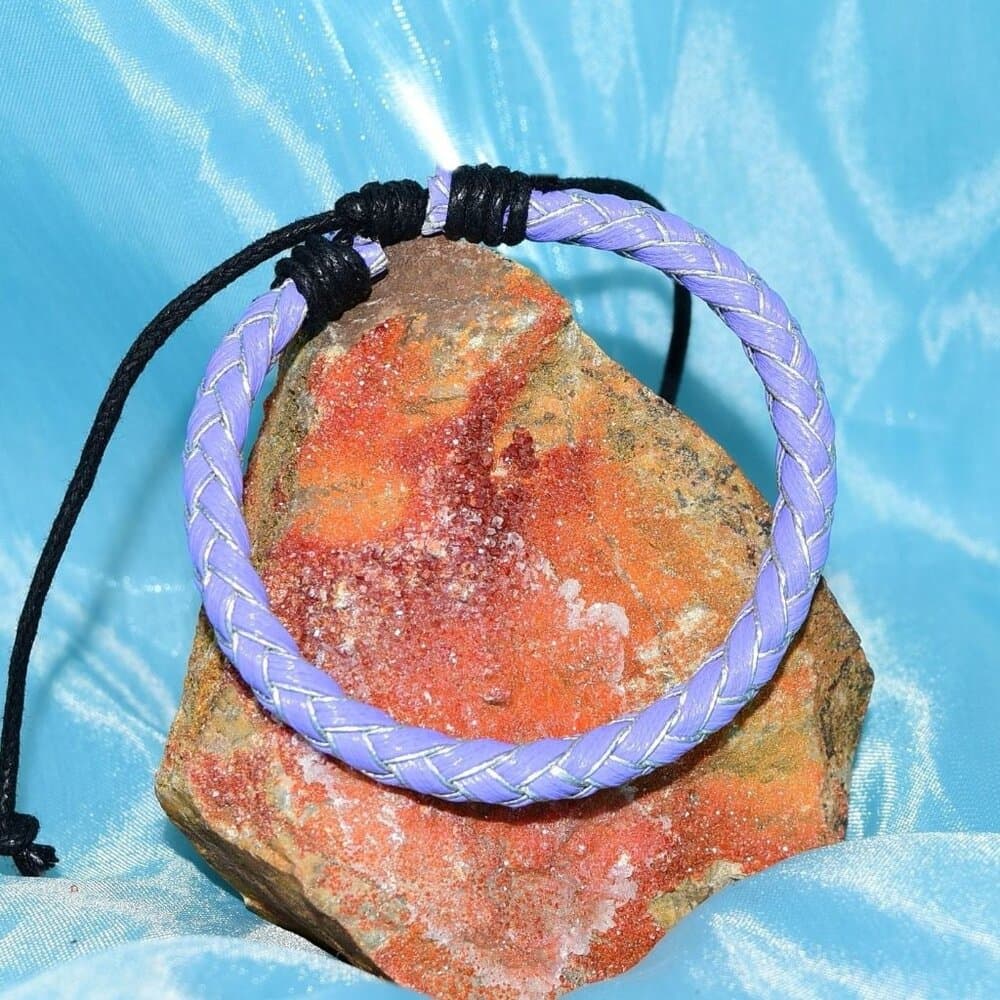 Taye Welt Rope Braided Sliding Tie Leather Bracelet Blue Purple Gift Boxed - Thumbnail 8