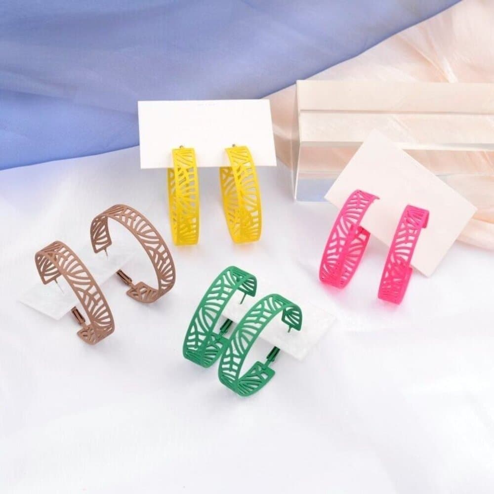 Tristen Shayelle Colorful Abstract Hoop Earrings Green Gift Packaged - Thumbnail 3