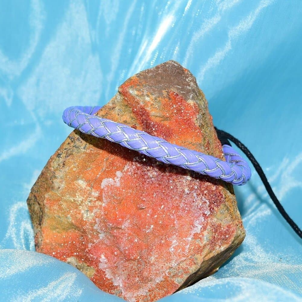 Taye Welt Rope Braided Sliding Tie Leather Bracelet Blue Purple Gift Boxed - Thumbnail 2