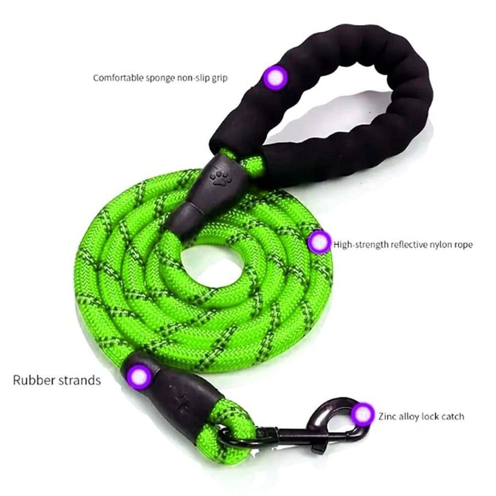 Tadeo Dash Green Reflective Rope Leash with Padded Loop Handle and Rotating Clip - Thumbnail 2