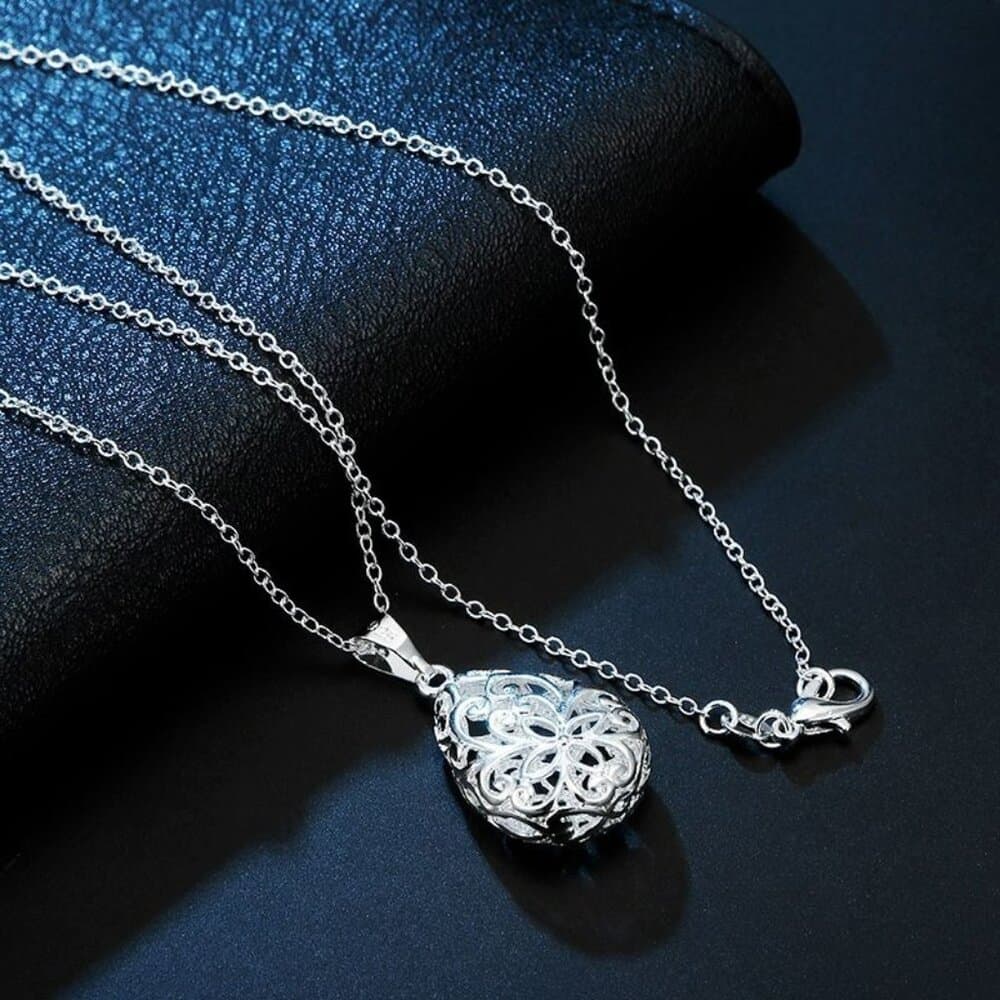 Viviana Filigree Water Drop Pendant Sterling Silver Necklace Gift Packaged - Thumbnail 3