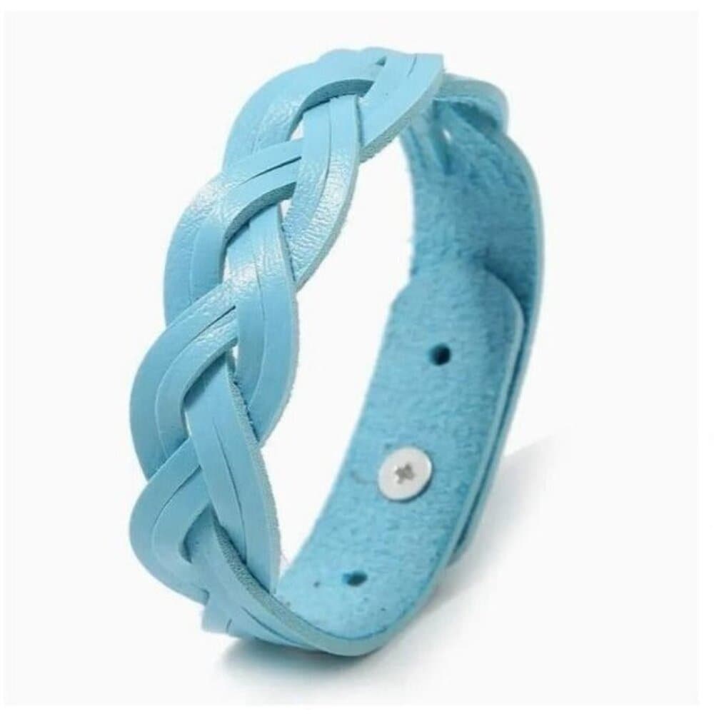 Rory Elyse Braided Candy Color Woven Leather Bracelet Blue Gift Packaged - Thumbnail 3
