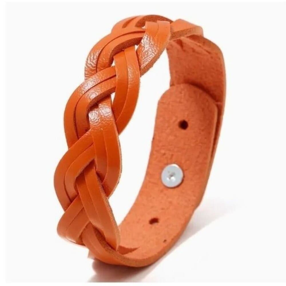 Rory Elyse Braided Candy Color Woven Leather Bracelet Orange Gift Packaged - Thumbnail 3