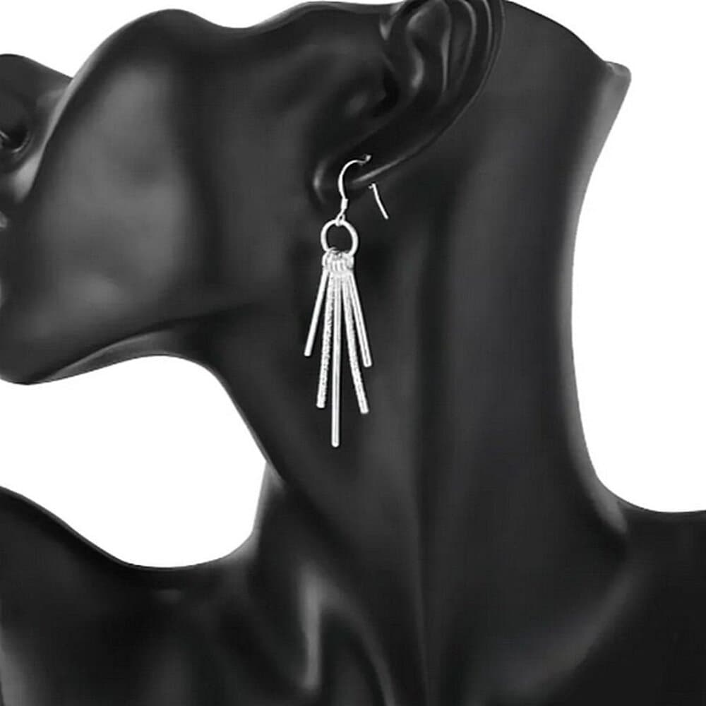 Sara Noval Modern Vertical Bar 925 Sterling Silver Dangle Earrings Gift Packaged - Thumbnail 2