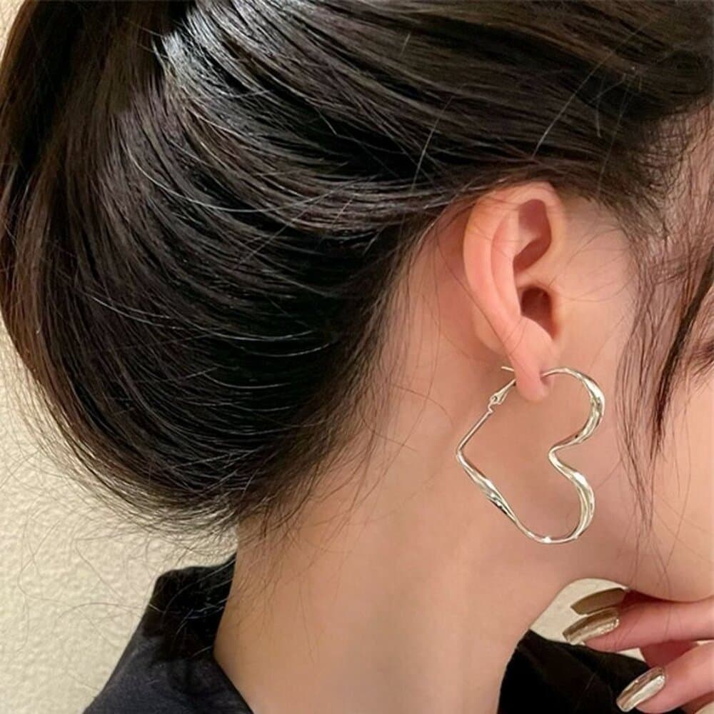 Silver Open Heart Paislee Lauren Large Twisted Hoop Earrings Gift Packaged - Thumbnail 2