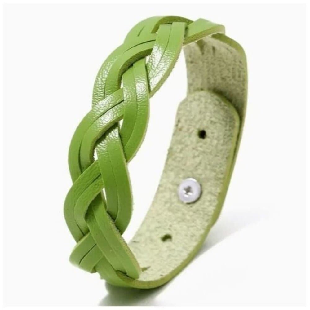 Rory Elyse Braided Candy Color Woven Leather Bracelet Green Gift Packaged - Thumbnail 3