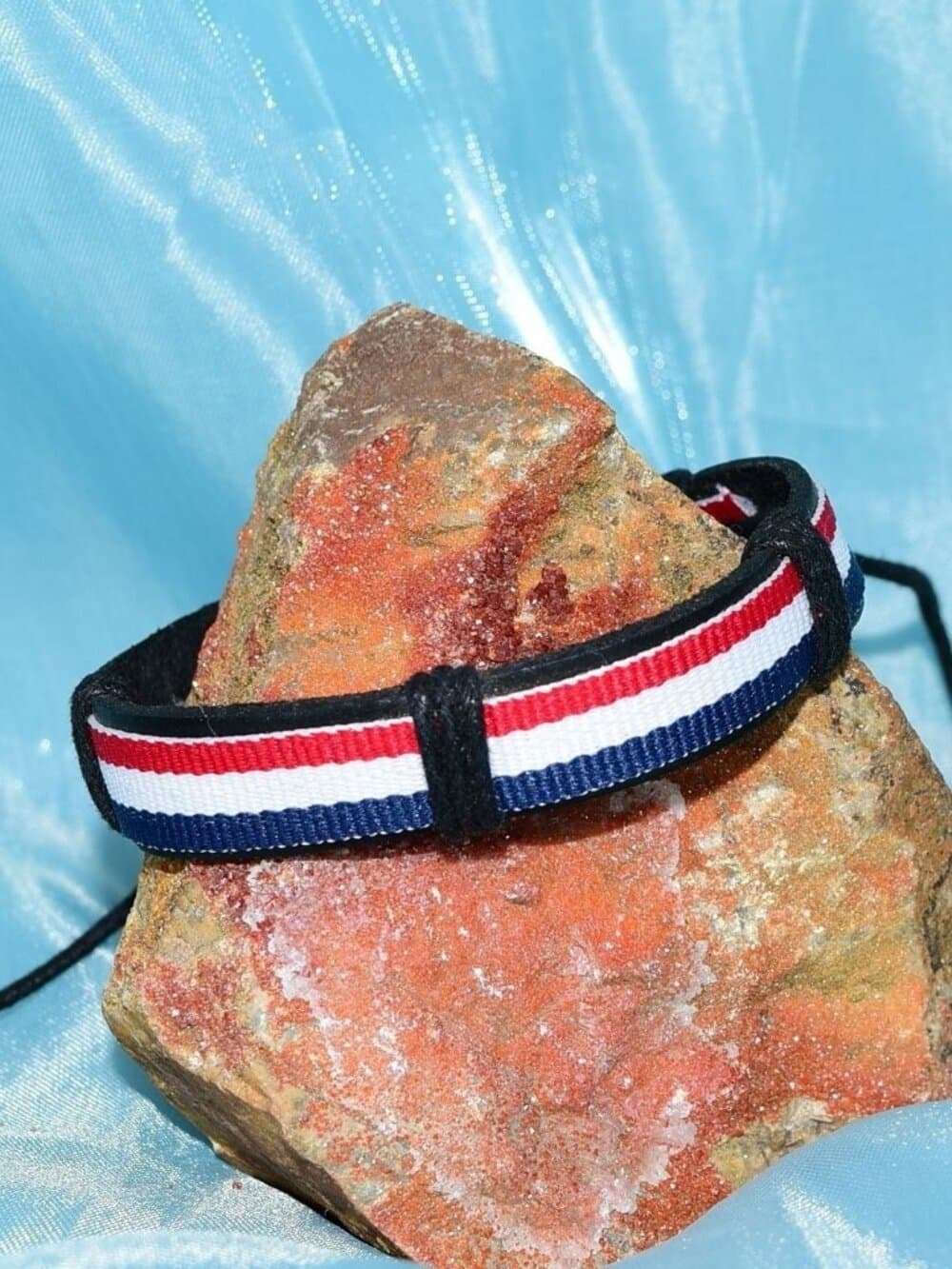 Rey Ribbon Slide Tie Leather Bracelet Red White Blue Stripe Womens Gift Boxed - Thumbnail 5