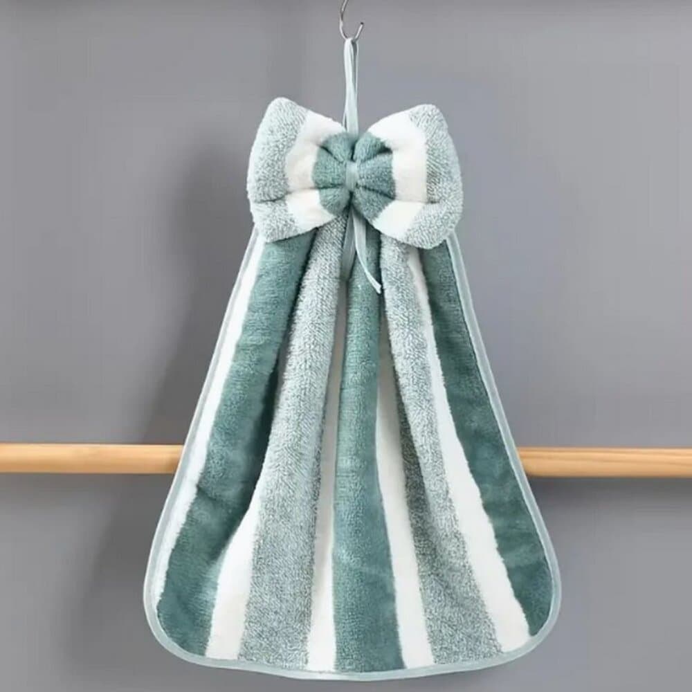 Shiloh Striped Green Bow Topper Hanging Microfiber Fingertip Towel Gift Packaged - Thumbnail 7