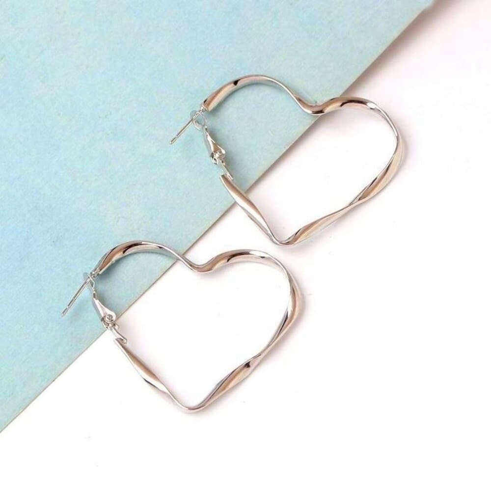 Silver Open Heart Paislee Lauren Large Twisted Hoop Earrings Gift Packaged - Thumbnail 3