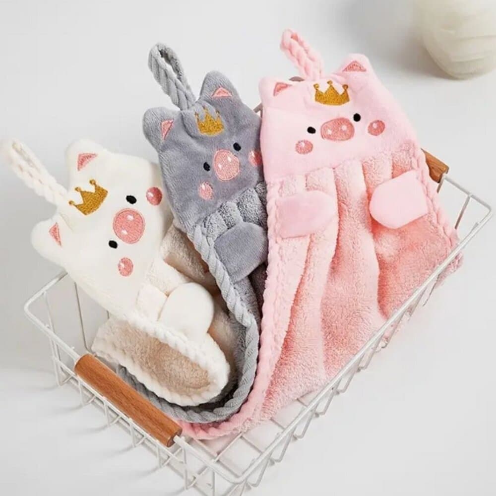 Royce Royal Small Pink Embroidered Piggy Hanging Fingertip Towel Gift Packaged - Thumbnail 3