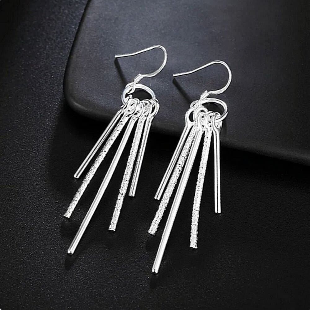 Sara Noval Modern Vertical Bar 925 Sterling Silver Dangle Earrings Gift Packaged - Thumbnail 5