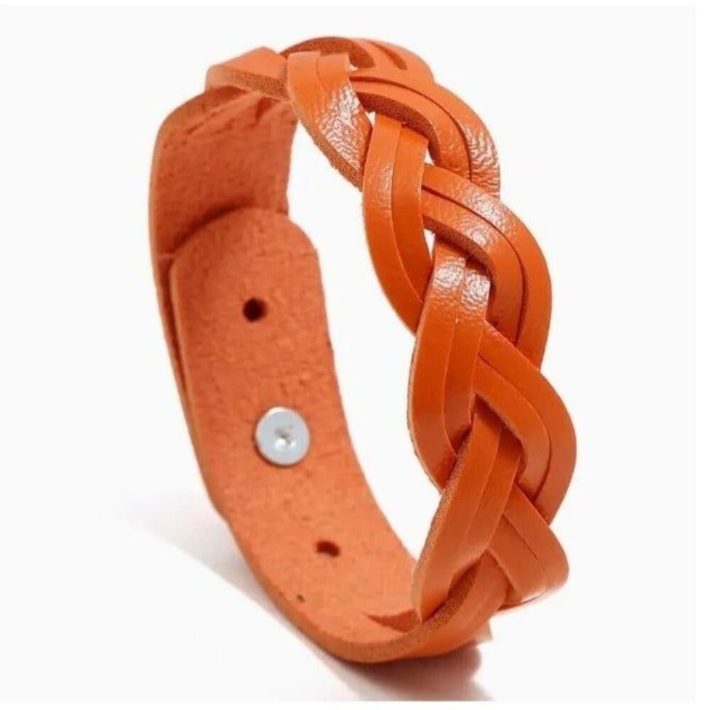 Rory Elyse Braided Candy Color Woven Leather Bracelet Orange Gift Packaged - Thumbnail 8