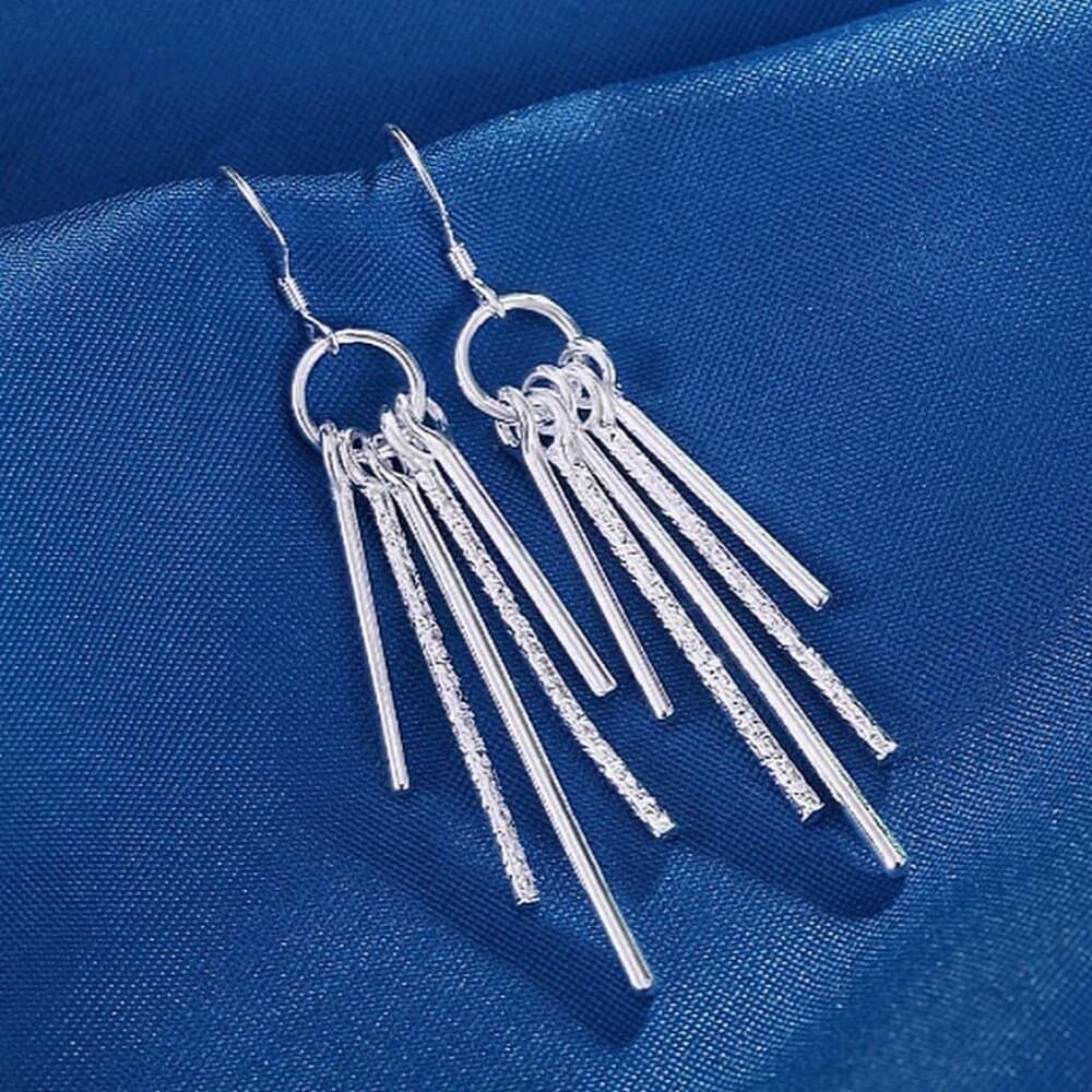 Sara Noval Modern Vertical Bar 925 Sterling Silver Dangle Earrings Gift Packaged - Thumbnail 4