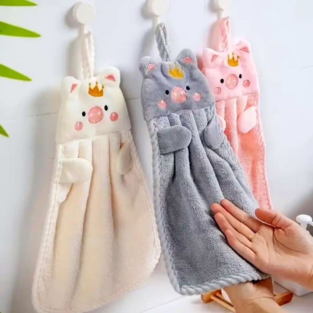 Royce Royal Small Pink Embroidered Piggy Hanging Fingertip Towel Gift Packaged - Thumbnail 2