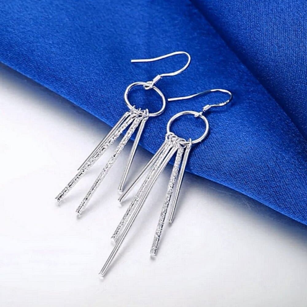 Sara Noval Modern Vertical Bar 925 Sterling Silver Dangle Earrings Gift Packaged - Thumbnail 3