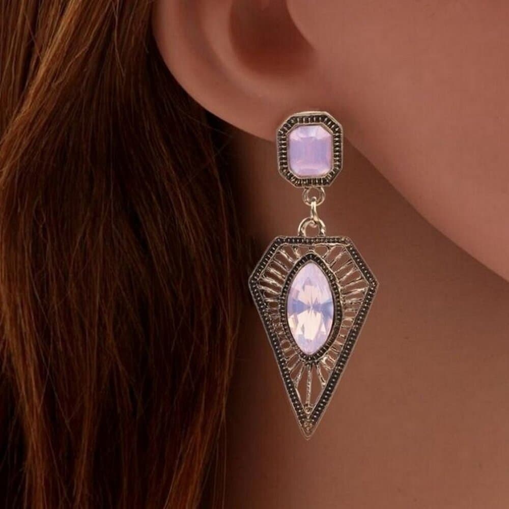 Sasha Reese Pink Crystal Triangle Drop Renaissance Style Earrings Gift Packaged - Thumbnail 8