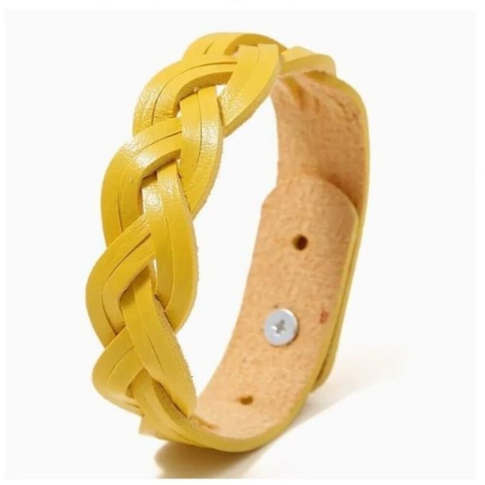 Rory Elyse Braided Candy Color Woven Leather Bracelet Yellow Gift Packaged - Thumbnail 3