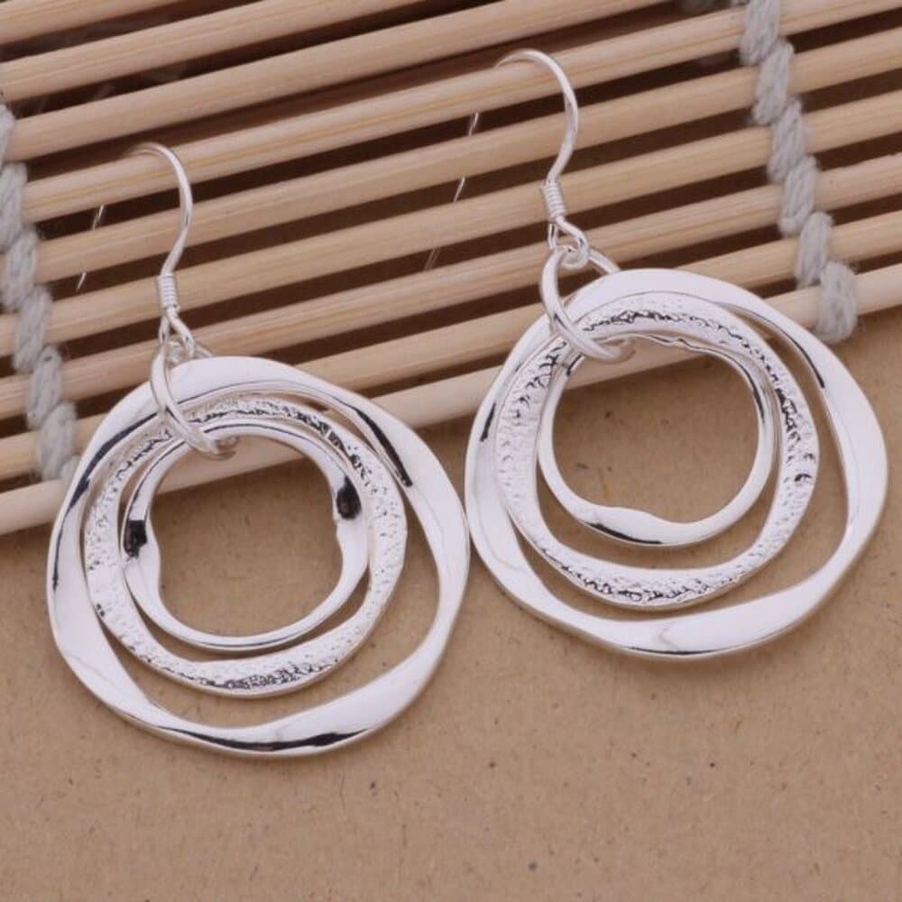 Saviah Lane Silver Abstract Circle Trio Dangle Earrings Gift Packaged - Thumbnail 2