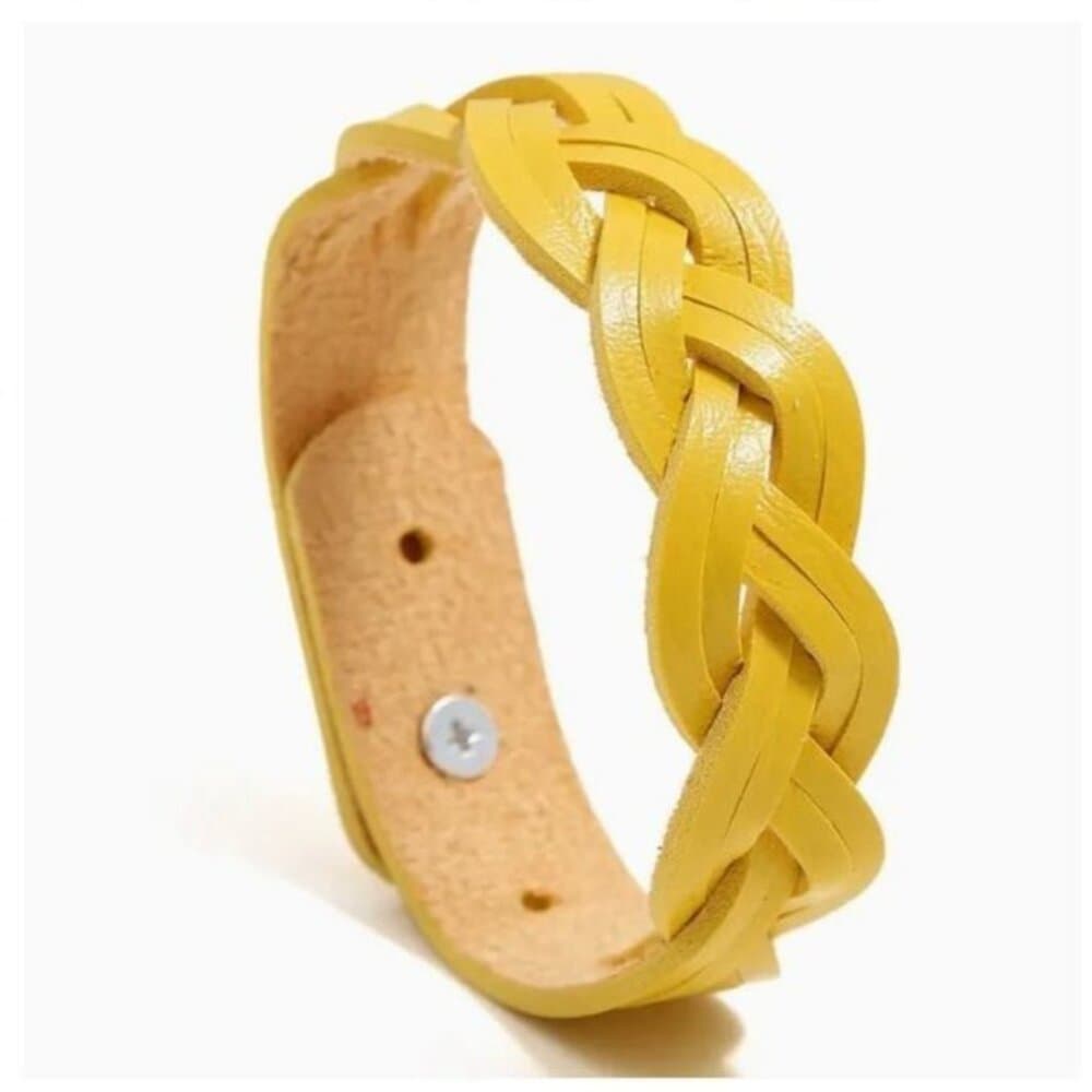Rory Elyse Braided Candy Color Woven Leather Bracelet Yellow Gift Packaged - Thumbnail 8