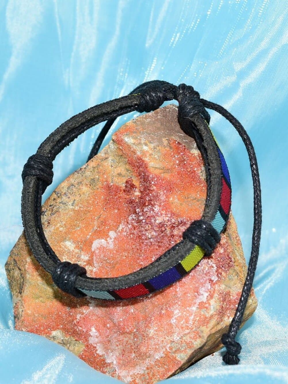 Rey Ribbon Colorblock Tie Bracelet Black Yellow Red Blue Womens Gift Boxed - Thumbnail 2