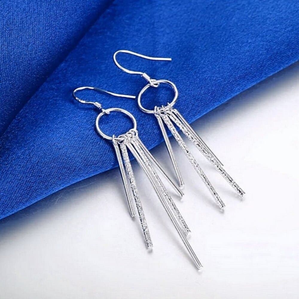 Sara Noval Modern Vertical Bar 925 Sterling Silver Dangle Earrings Gift Packaged - Thumbnail 10