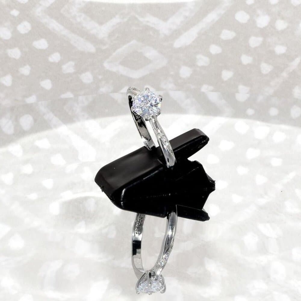 Sophie Shay Solitaire Ribbon Accent 925 Sterling Silver Ring Size 8 Gift Boxed - Thumbnail 3