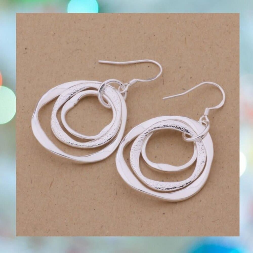 Saviah Lane Silver Abstract Circle Trio Dangle Earrings Gift Packaged - Thumbnail 3
