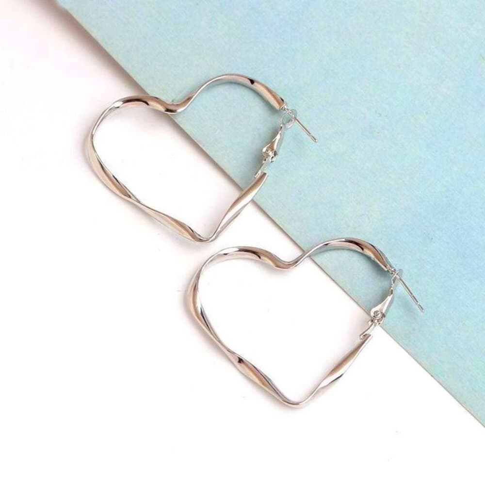 Silver Open Heart Paislee Lauren Large Twisted Hoop Earrings Gift Packaged - Thumbnail 9