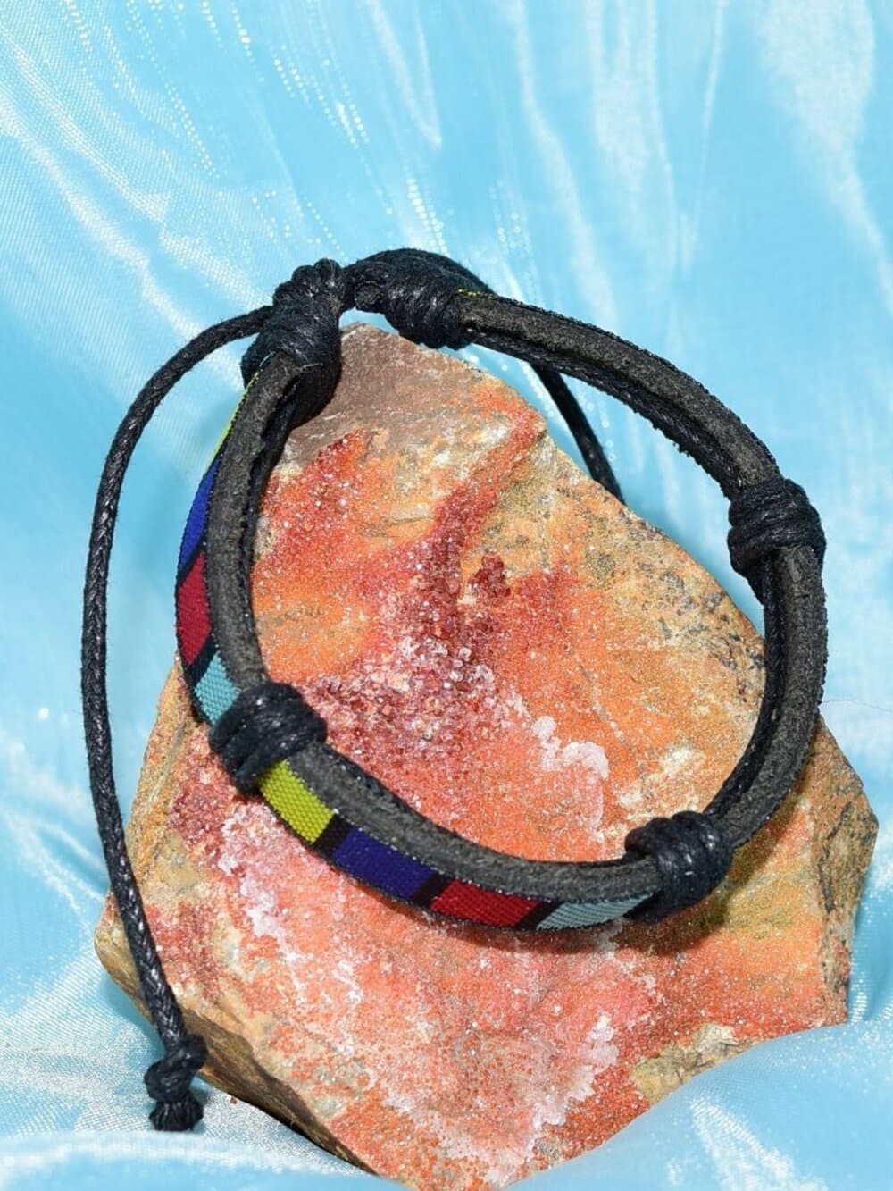 Rey Ribbon Colorblock Tie Bracelet Black Yellow Red Blue Womens Gift Boxed - Thumbnail 4