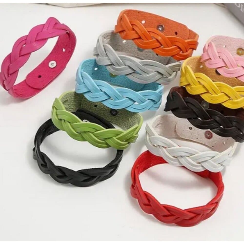 Rory Elyse Braided Candy Color Woven Leather Bracelet Yellow Gift Packaged - Thumbnail 2