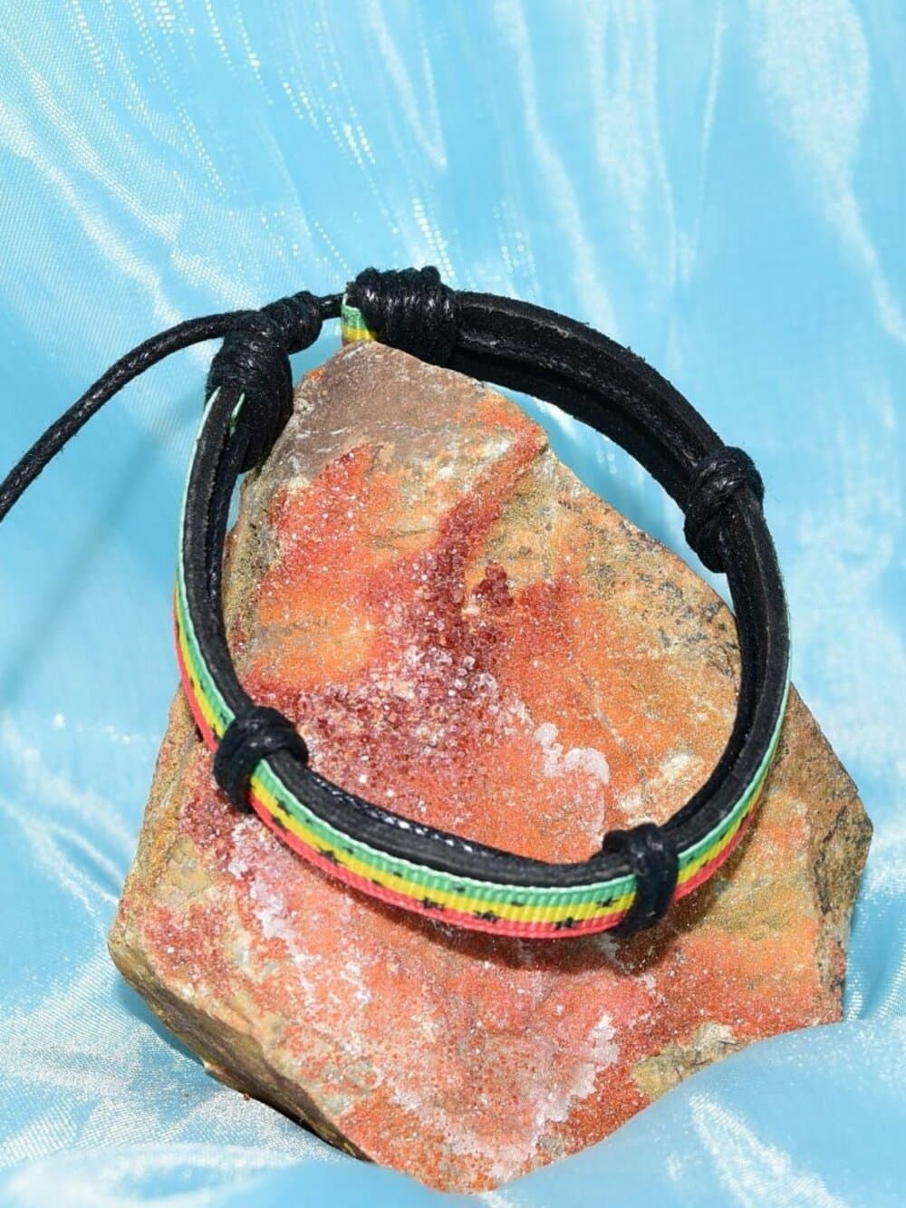 Rey Ribbon Stripes Stars Slide Tie Bracelet Black Yellow Green Womens Gift Boxed - Thumbnail 4