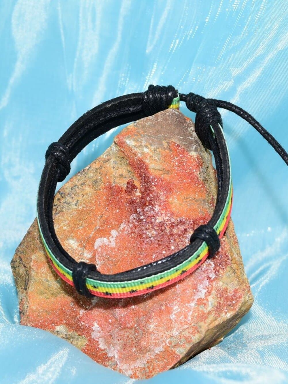 Rey Ribbon Stripes Stars Slide Tie Bracelet Black Yellow Green Womens Gift Boxed - Thumbnail 2