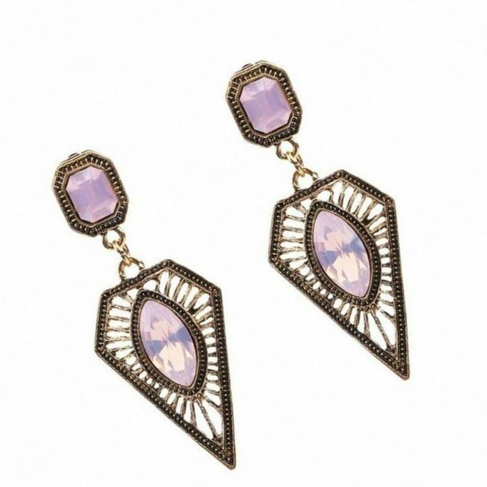 Sasha Reese Pink Crystal Triangle Drop Renaissance Style Earrings Gift Packaged - Thumbnail 2