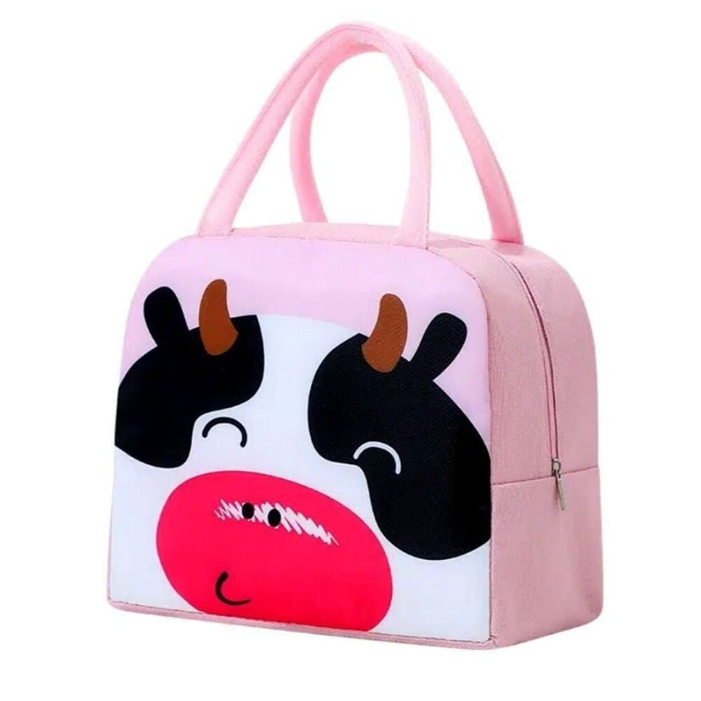 Morgan Sweet White Black Pink Cow Animal Face Insulated Lunch Bag Gift Packaged - Thumbnail 3