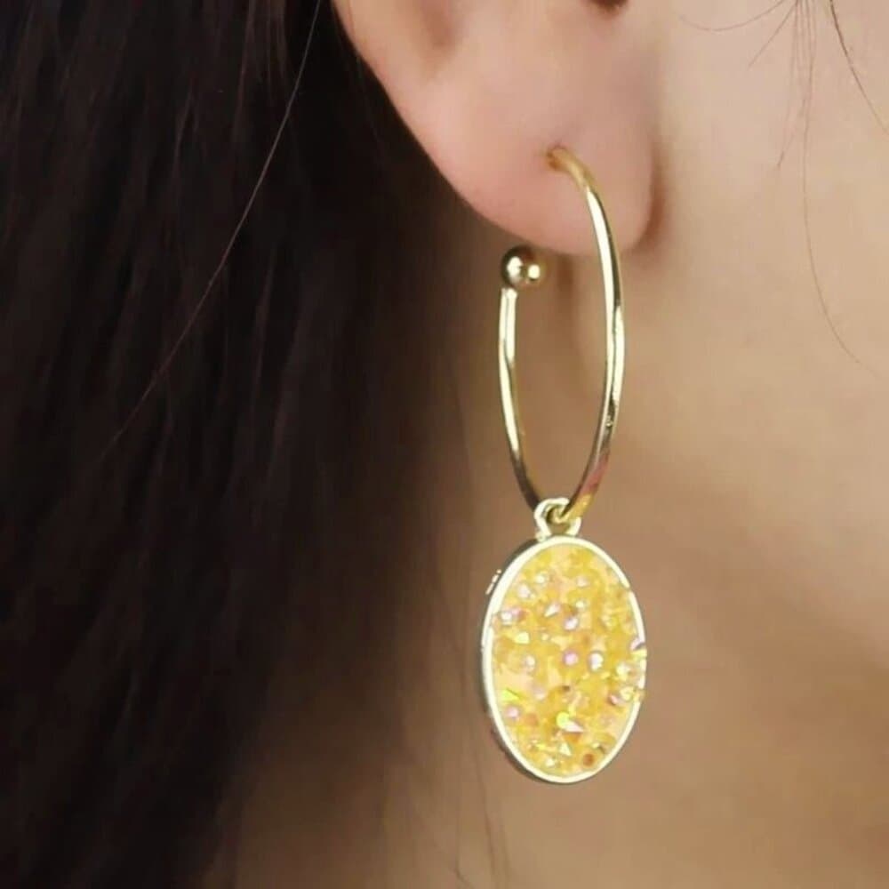 Peyton Sparkles Sweet Yellow Oval Sugar Crystal Drop Hoop Earrings Gift Packaged - Thumbnail 2