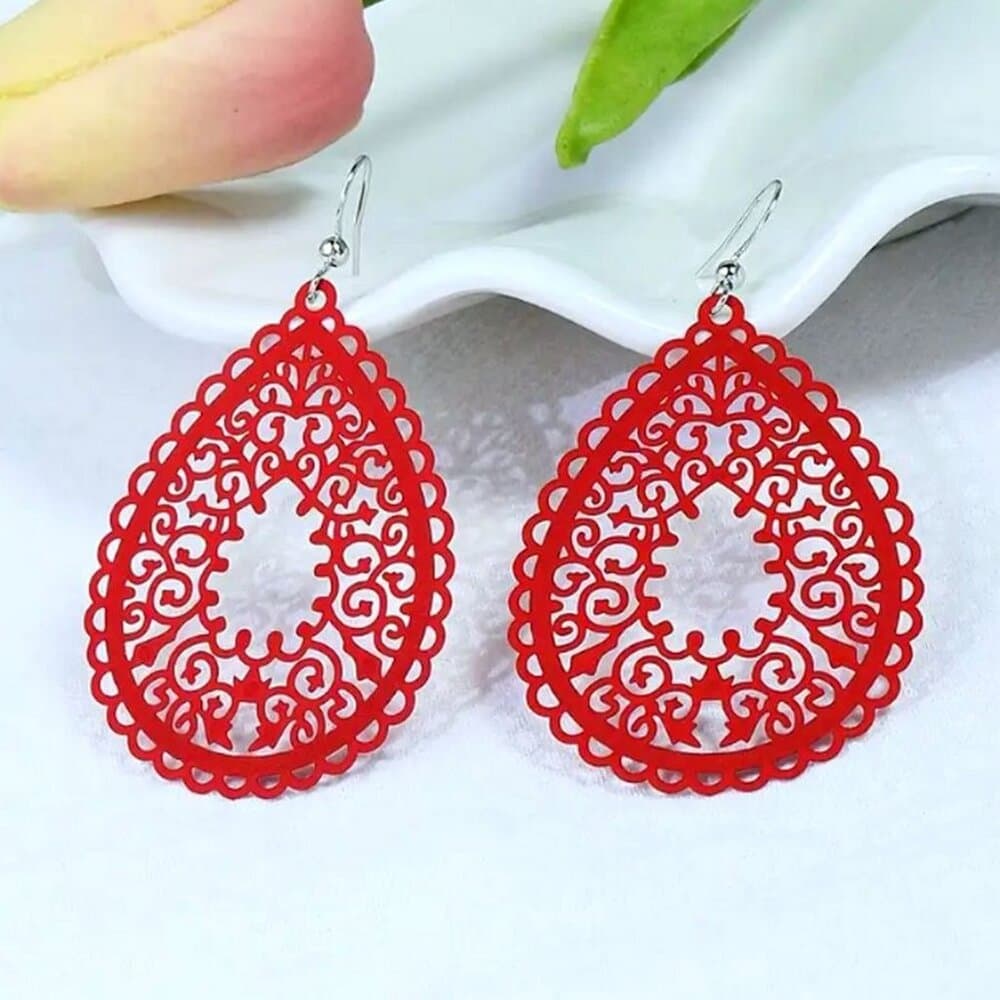 Ophelia Filigree Teardrop Water Drop Dangle Earrings Sweet Red Gift Packaged - Thumbnail 3