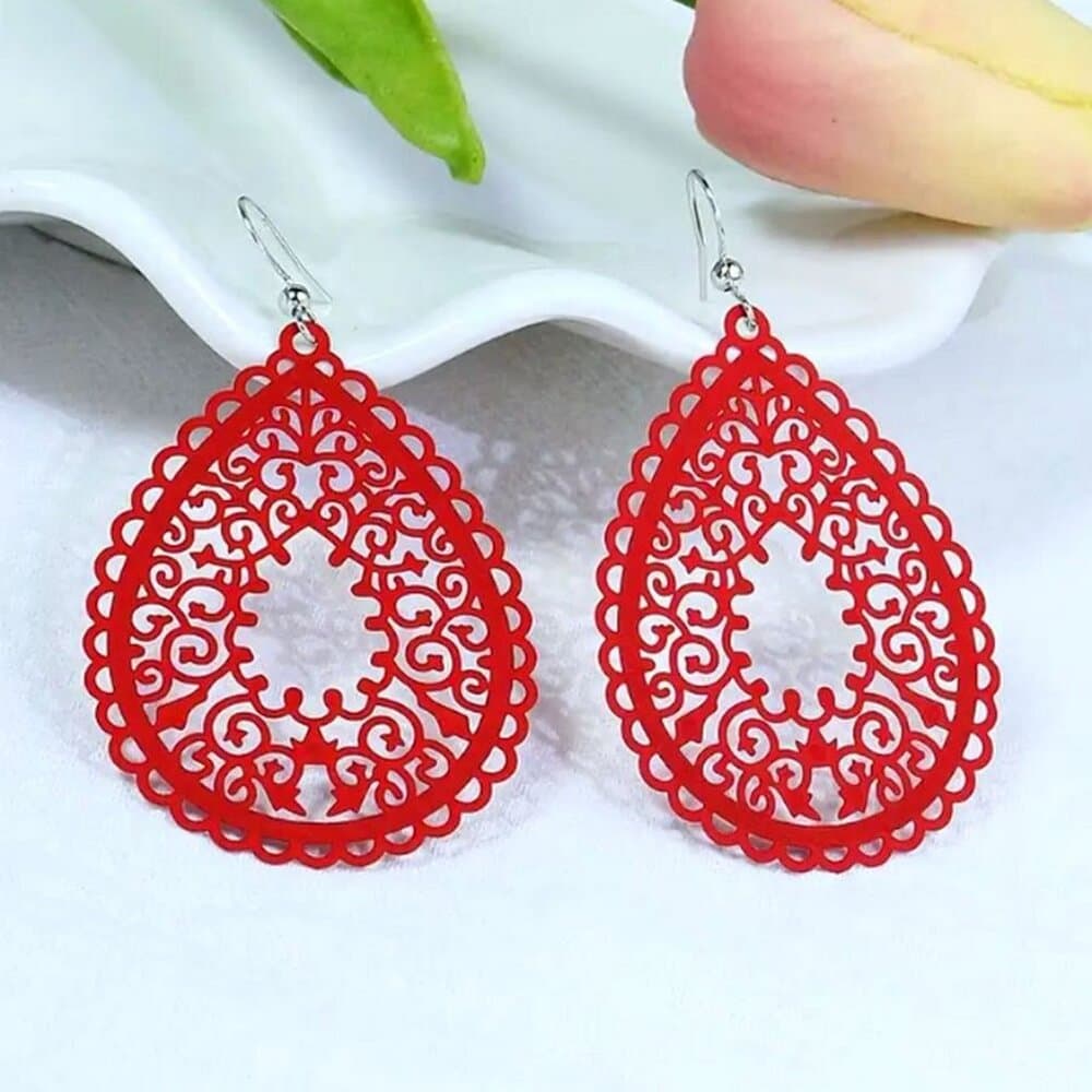 Ophelia Filigree Teardrop Water Drop Dangle Earrings Sweet Red Gift Packaged - Thumbnail 8